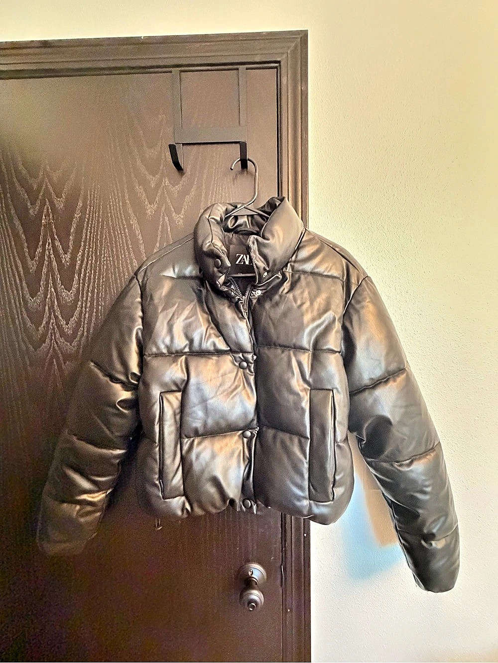 Zara Faux Leather Puffer Jacket Black